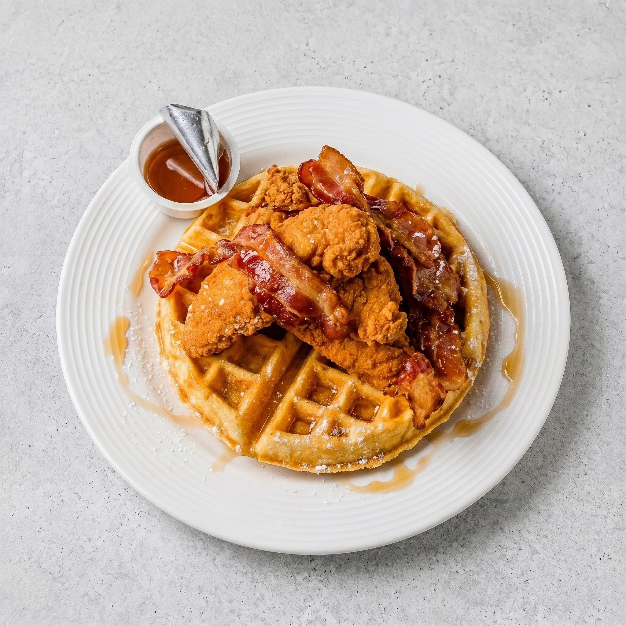 Chicken & Waffle with Bacon.